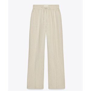Zara Linen Wide Leg Drawstring Pants Beige Neutral Summer Vacation Beachy XL